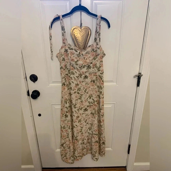 OPT Pink Rose Midi Dress with Tie Straps and Ruffle Hem Size Large - Picture 1 of 4
